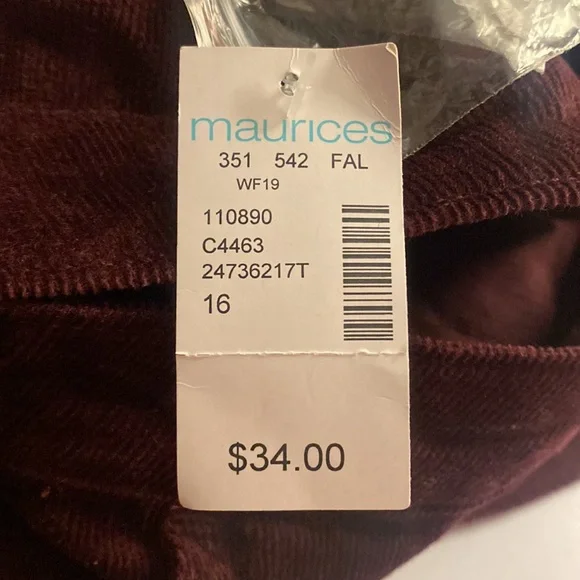Maurices Burgundy Corduroy Button-Down Skirt with Pockets [Size: 16] - Picture 6 of 7